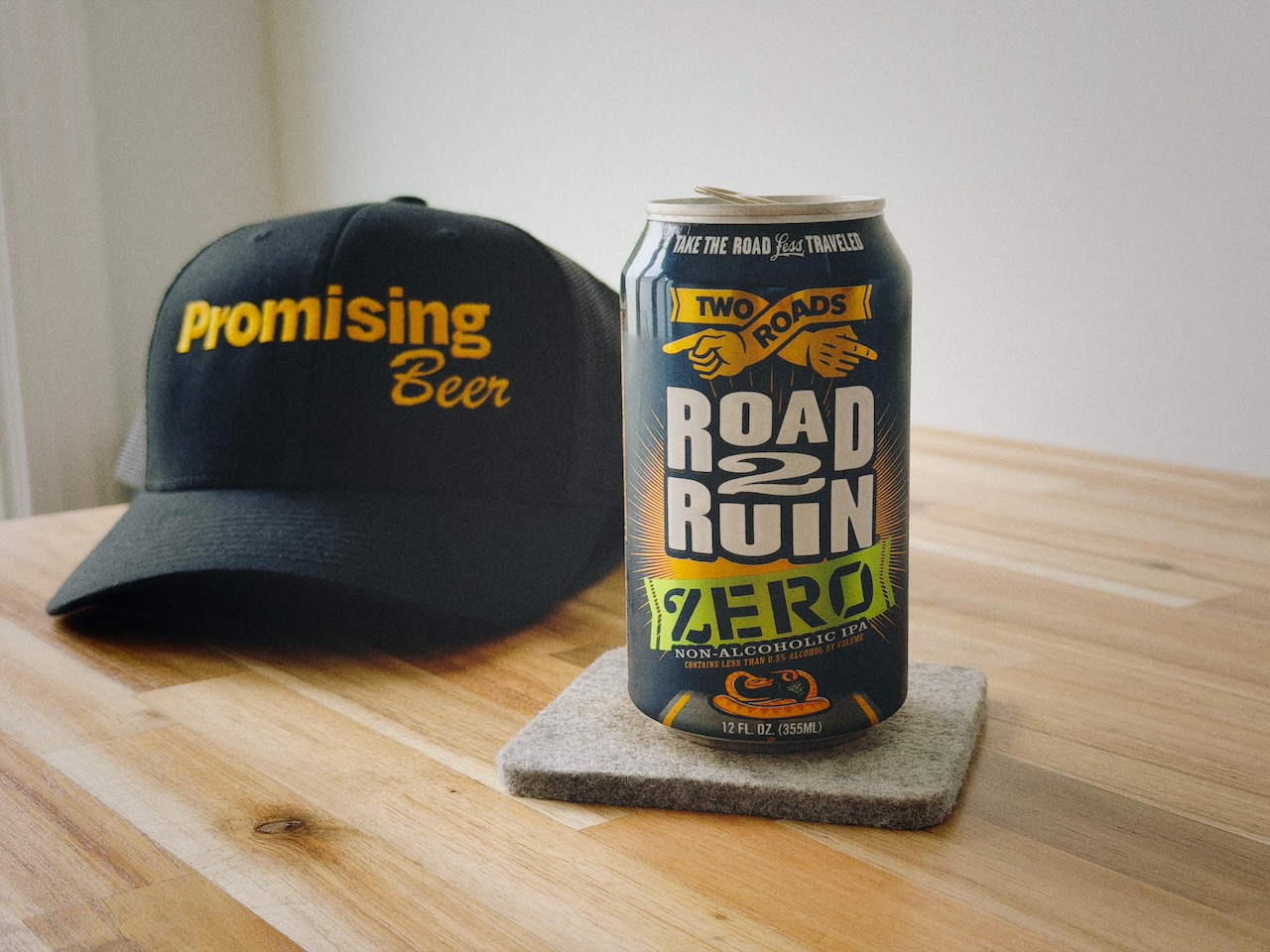 Road 2 Ruin Zero by Two Roads Brewing, a Double IPA non-alcoholic beer